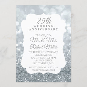 Invitación - 25º Aniversario de Boda Plateado Bril