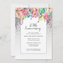 Invitación 25º Aniversario de Bodas de Flor de Rosa Plateada