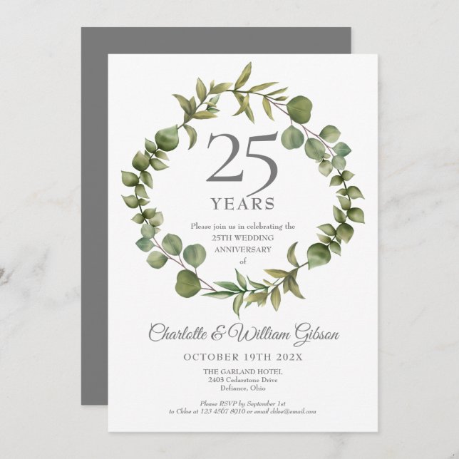 Invitación 25º Aniversario de Bodas de Plata Bosque Verdor (Anverso / Reverso)