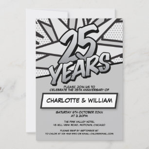 Invitación 25º Aniversario de Bodas de Plata Divertido Retro