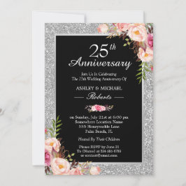 Invitación 25º Aniversario de Bodas de Plata Floral Elegante