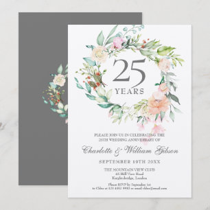 Invitación 25º Aniversario de Bodas de Plata Floral Metálico