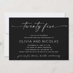 Invitación 25º Aniversario de Bodas de Plata Foto Negra
