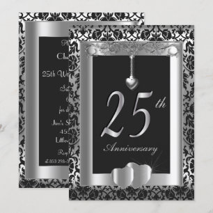 Invitación 25º Aniversario de Bodas de Plata y Negro   Hazlo 