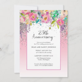 Invitación 25º Aniversario de Bodas Floral de Plata Rosa