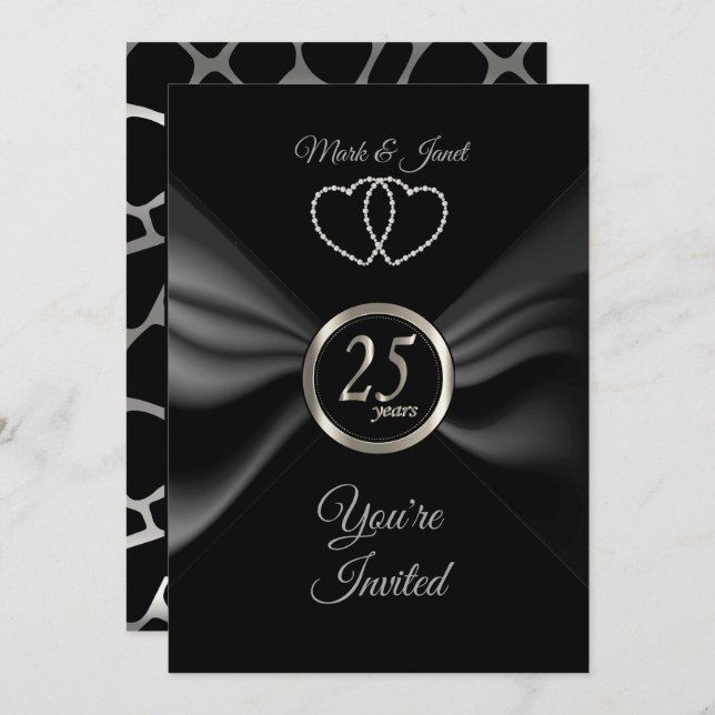 Invitación 25º Aniversario de Plata con Cinta Negra (Anverso / Reverso)