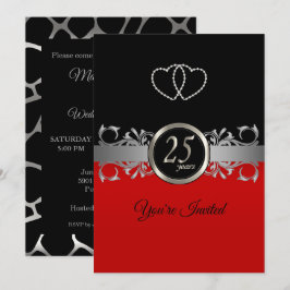 Invitación 25º Aniversario de Plata con Rojo - Patrón de Jira