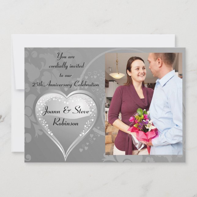 Invitación 25º aniversario de plata corazón giratorio (Anverso)