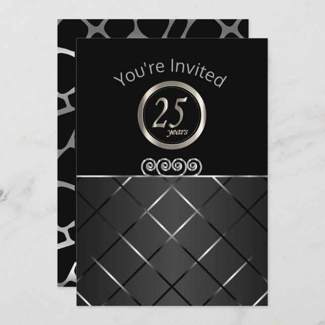 Invitación 25º Aniversario de Plata en Negro (Anverso / Reverso)
