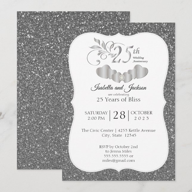 Invitación 25º Aniversario de Silver Glitter (Anverso / Reverso)