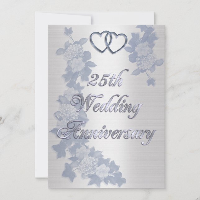 Invitación 25º aniversario fiesta corazones de plata formales (Anverso)