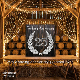 Invitación 25º Aniversario Plata y Madera Oscura Rústica