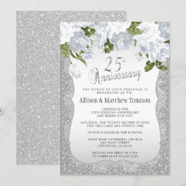 Invitación 25º Aniversario Silver Glitter | Texto DIY