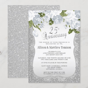 Invitación 25º Aniversario Silver Glitter Texto DIY