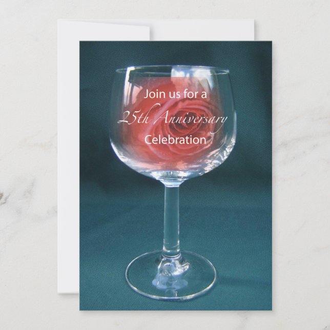 Invitación 25º Boda Aniversario Rosa de Wineglass (Anverso)