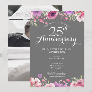 Invitación 25º Foto de Bodas de Plata Aniversario Flores Rosa