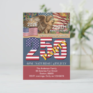 Invitación 250º Aniversario EE. UU., Patriótico, Bandera Amer