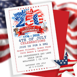 Invitación 250 Años de Independencia Fiesta del 4 de Julio