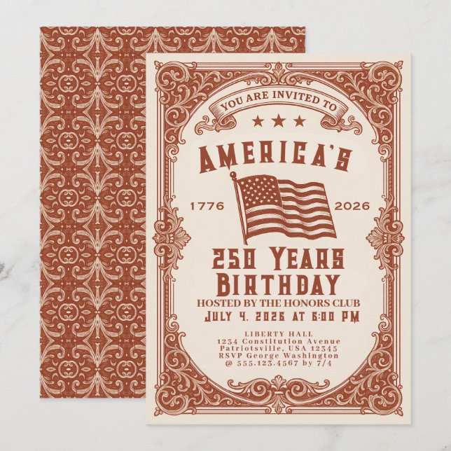 Invitación 250 cumpleaños de EE. UU. (Anverso / Reverso)