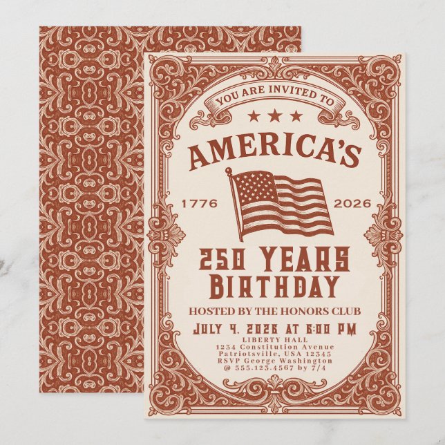 Invitación 250 cumpleaños de Estados Unidos (Anverso / Reverso)
