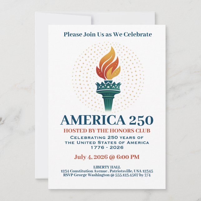 Invitación 250 cumpleaños de Estados Unidos (Anverso)