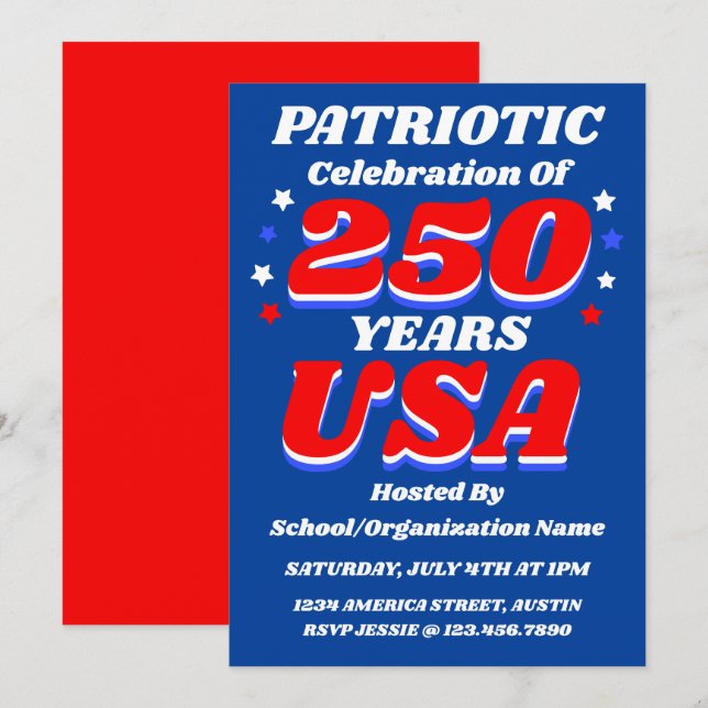 Invitación 250 USA Celebration Bulk Editable Patriotic Invite (Anverso / Reverso)