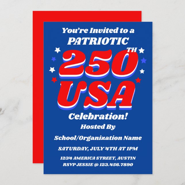 Invitación 250 USA Celebration Editable Patriotic Invite (Anverso / Reverso)