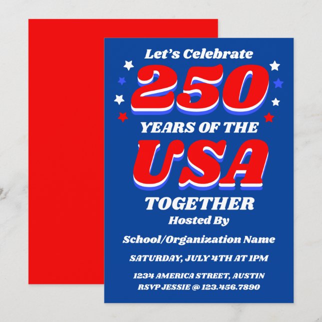 Invitación 250 USA Party Customizable Patriotic Invite (Anverso / Reverso)