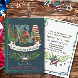 Invitación 250 Years of Freedom Elegant Patriotic Blue
