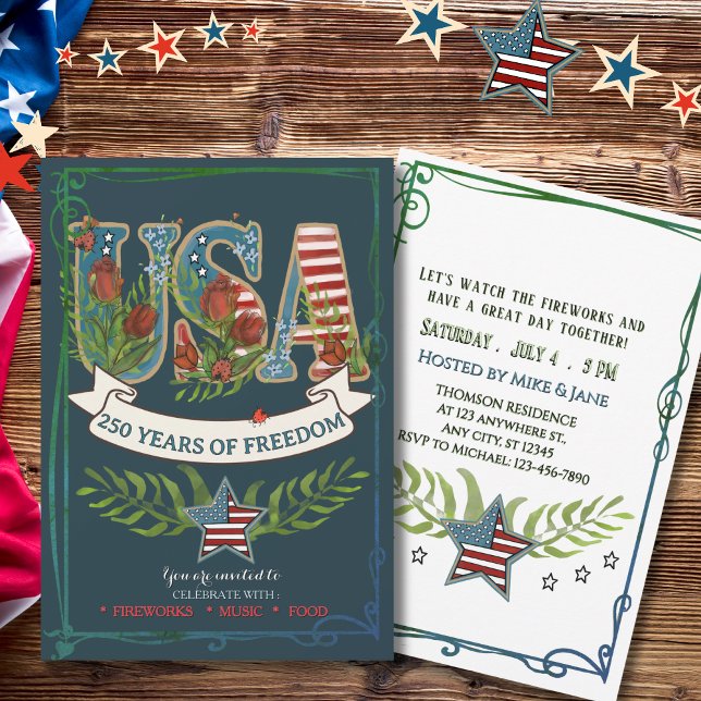 Invitación 250 Years of Freedom Elegant Patriotic Blue (250 Years of Freedom Elegant Patriotic Blue Invitation)
