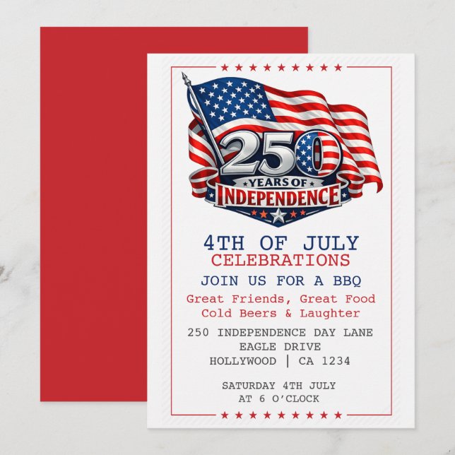 Invitación 250 Years of Independence 4th of July Party (Anverso / Reverso)
