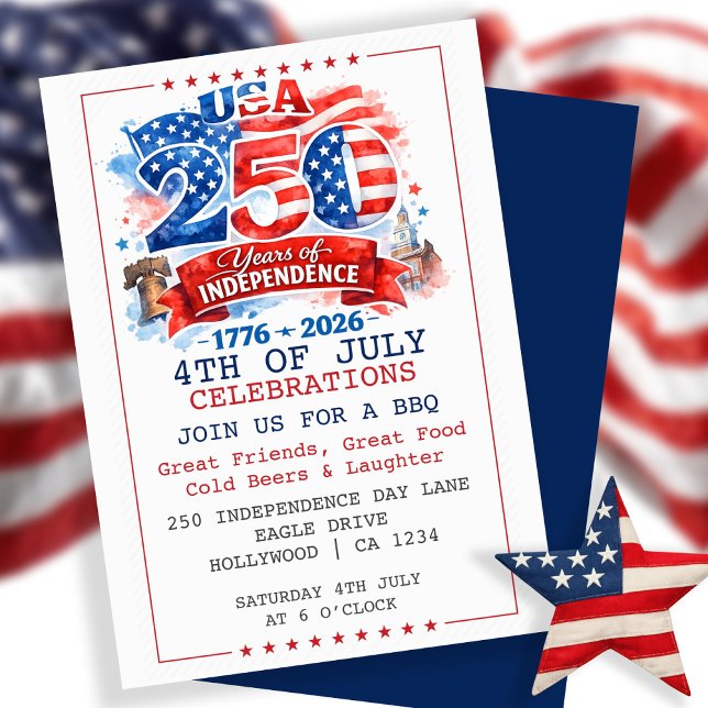 Invitación 250 Years of Independence 4th of July Party (250 Years of Independence 4th of July Party Invitation
by Ricaso. Special anniversary addition.)