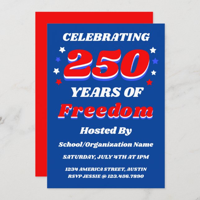 Invitación 250 Years USA Editable Personalized Patriotic (Anverso / Reverso)