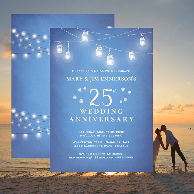 Invitación 25.ª Boda Aniversario (25th Wedding Anniversary String Lights Invitation)