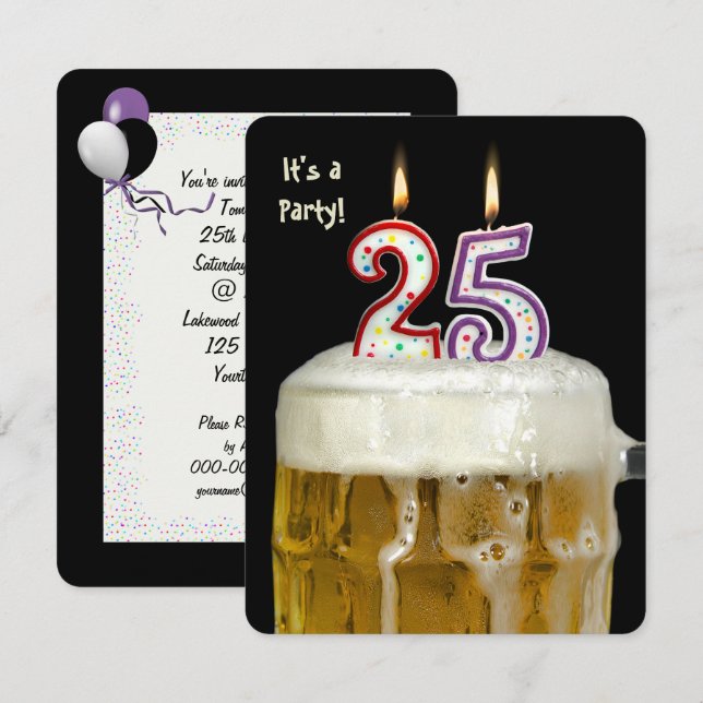 Invitación 25.ª Fiesta de Cervezas de Cumpleaños (Anverso / Reverso)