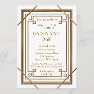 Invitación 25.ª fiesta de cumpleaños, estilo Gatsby, blanco y