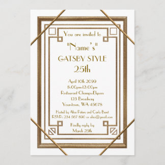 Invitación 25.ª fiesta de cumpleaños, estilo Gatsby, blanco y