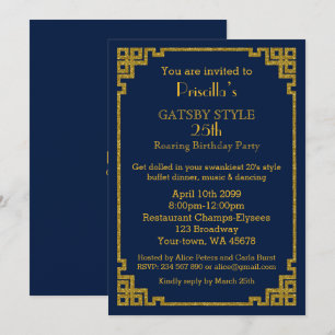 Invitación 25.ª fiesta de cumpleaños, estilo Gatsby, marina y