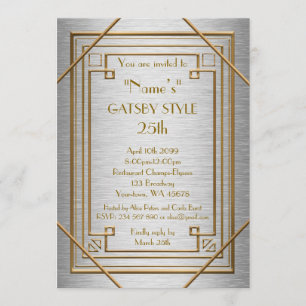 Invitación 25.ª fiesta de cumpleaños, estilo Gatsby, plata y