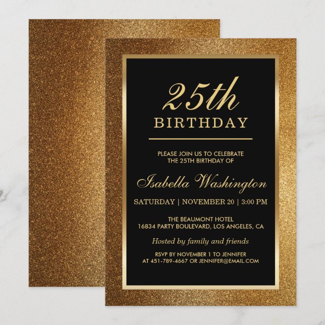 Invitación 25.ª fiesta de cumpleaños | Purpurina Trendy Glam  (Anverso / Reverso)