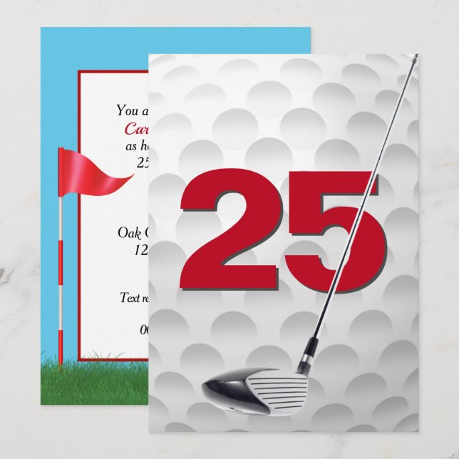 Invitación 25.ª fiesta de cumpleaños Tema del golf (Anverso / Reverso)