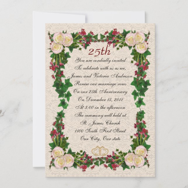 Invitación 25.º aniversario Boda renovación de la promesa (Anverso)