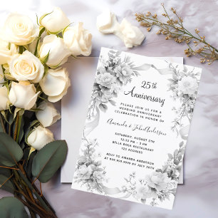 Invitación 25.º boda aniversario de florales plateados