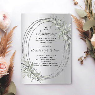 Invitación 25.º boda aniversario de la vegetación plateada
