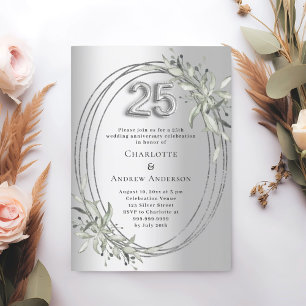 Invitación 25.º boda aniversario de la vegetación plateada
