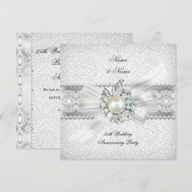 Invitación 25.º Boda Fiesta Lace Pearl (Anverso / Reverso)