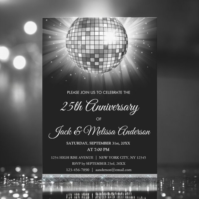 Invitación 25.º Boda Fiesta Silver Disco Ball (Subido por el creador)