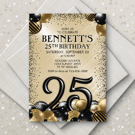 Invitación 25.º cumpleaños de oro negro