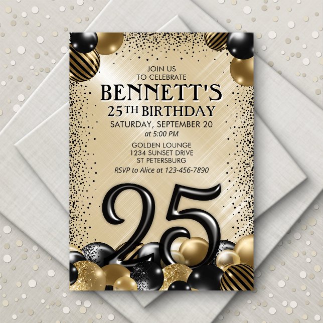 Invitación 25.º cumpleaños de oro negro (Subido por el creador)