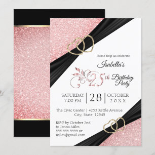 Invitación 25.º cumpleaños de Purpurina rosado y corazón de o